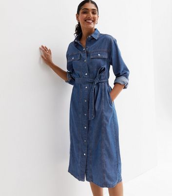 Tall Light Blue Wash Bandeau Denim Midi Dress | PrettyLittleThing USA